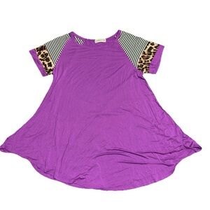Larace Women’s Purple Animal Print Stripes Tunic Size Medium Casual Comfort Soft